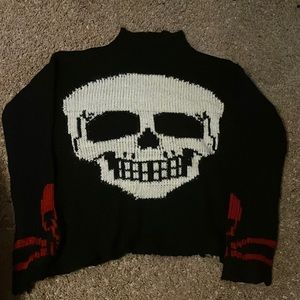 Tripp NYC Skull Sweater with Red Skull Sleeve